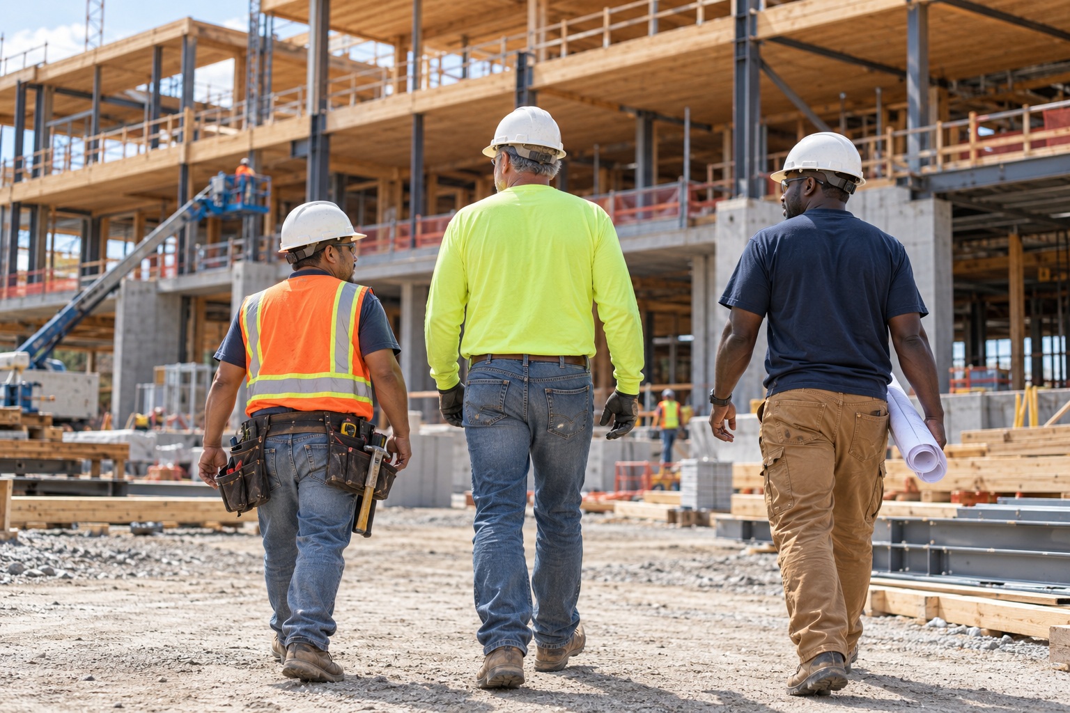 Trades workers moving into the next construction phase.
