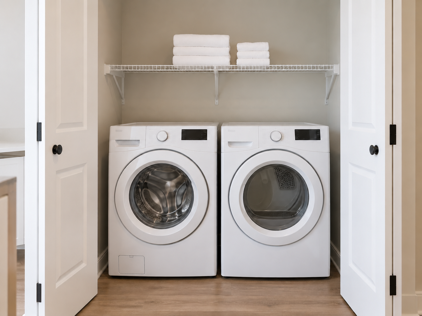 Washer and dryer without decorative staging.